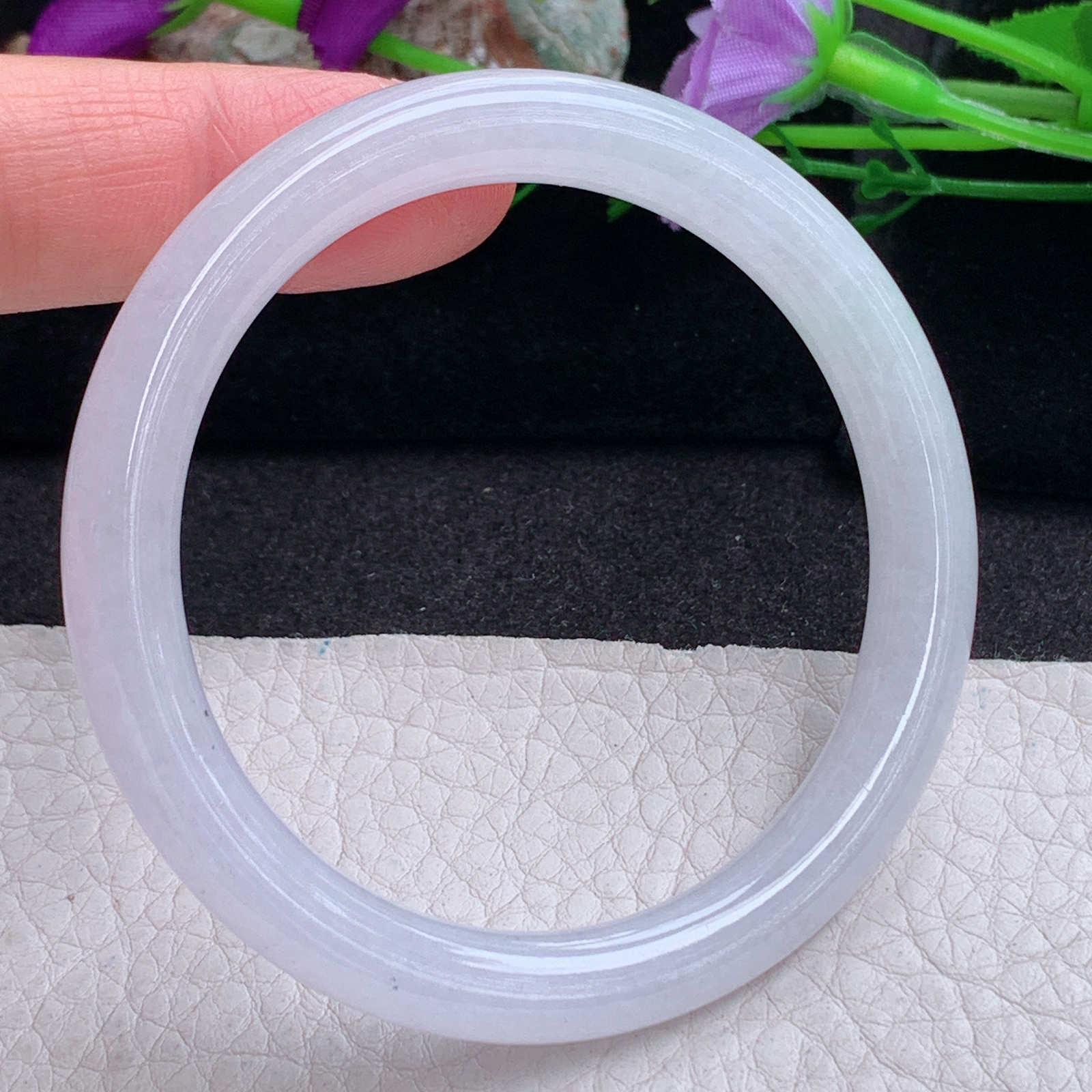 n小圈口53*7.8*7.6美人镯 天然缅甸翡翠a货手镯纯美白月光圆条正圈叮当镯