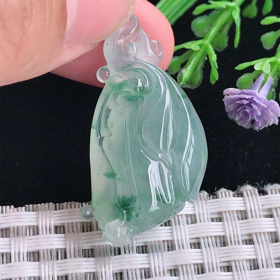 自然光33.6/18.2/8.8老坑冰种果冻胶飘花莲蓬吊坠翡翠玉坠挂件