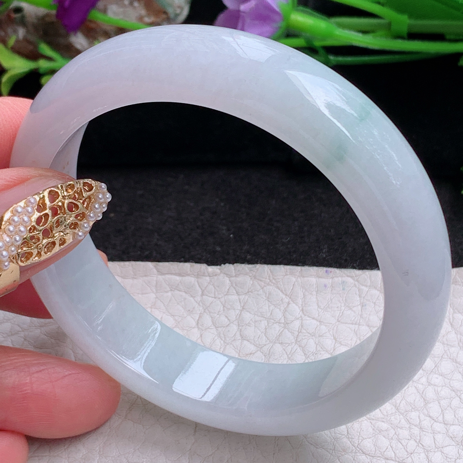 nr实拍55.3*14*8平安镯 天然缅甸翡翠a货手镯飘花大气正圈玉镯子