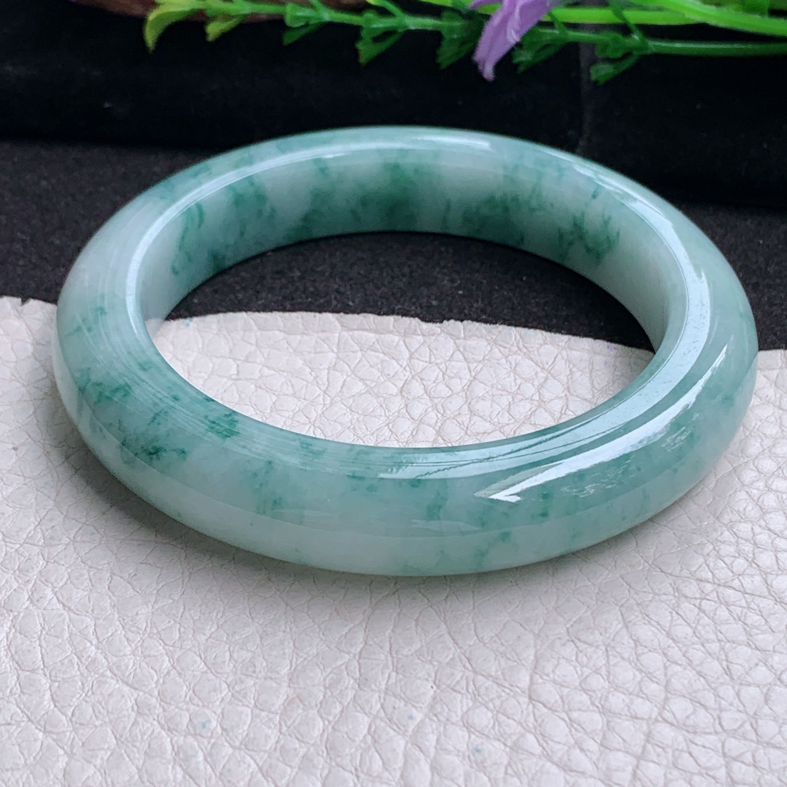 ss实拍58.8*12.5*10.5平安镯 天然缅甸翡翠手镯飘花厚装正圈玉镯子