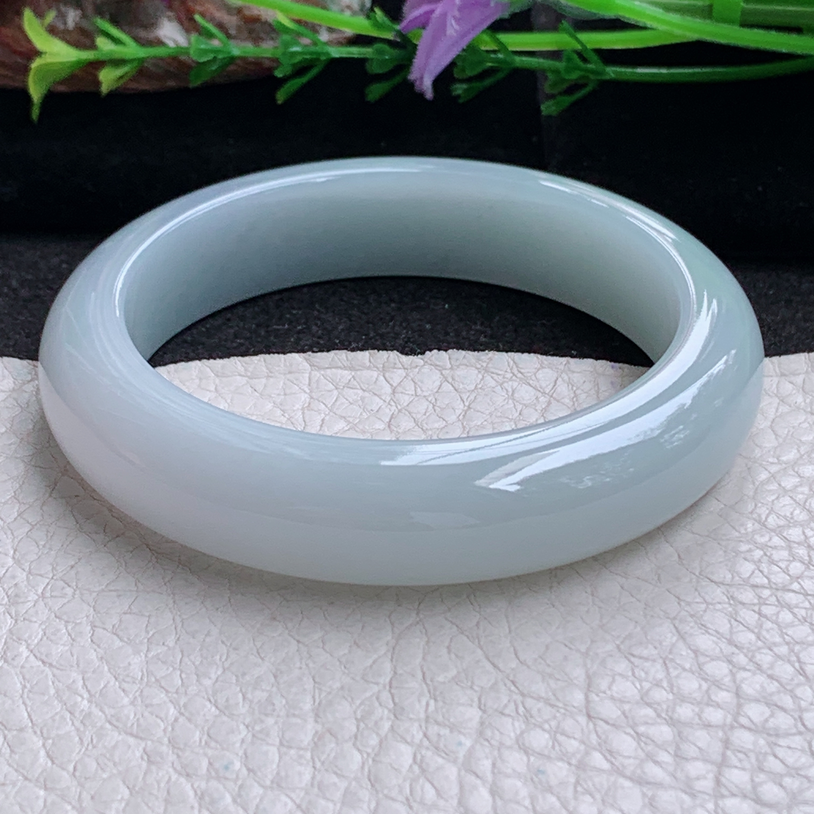 z实拍54.5*13.2*8.8平安镯 天然缅甸翡翠a货手镯淡蓝紫底正圈玉镯子