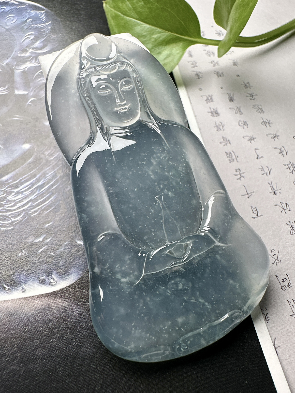 【冰种素衣观音】老料雪花棉，质地细腻，通透度上佳，冰感十足，适合佩戴