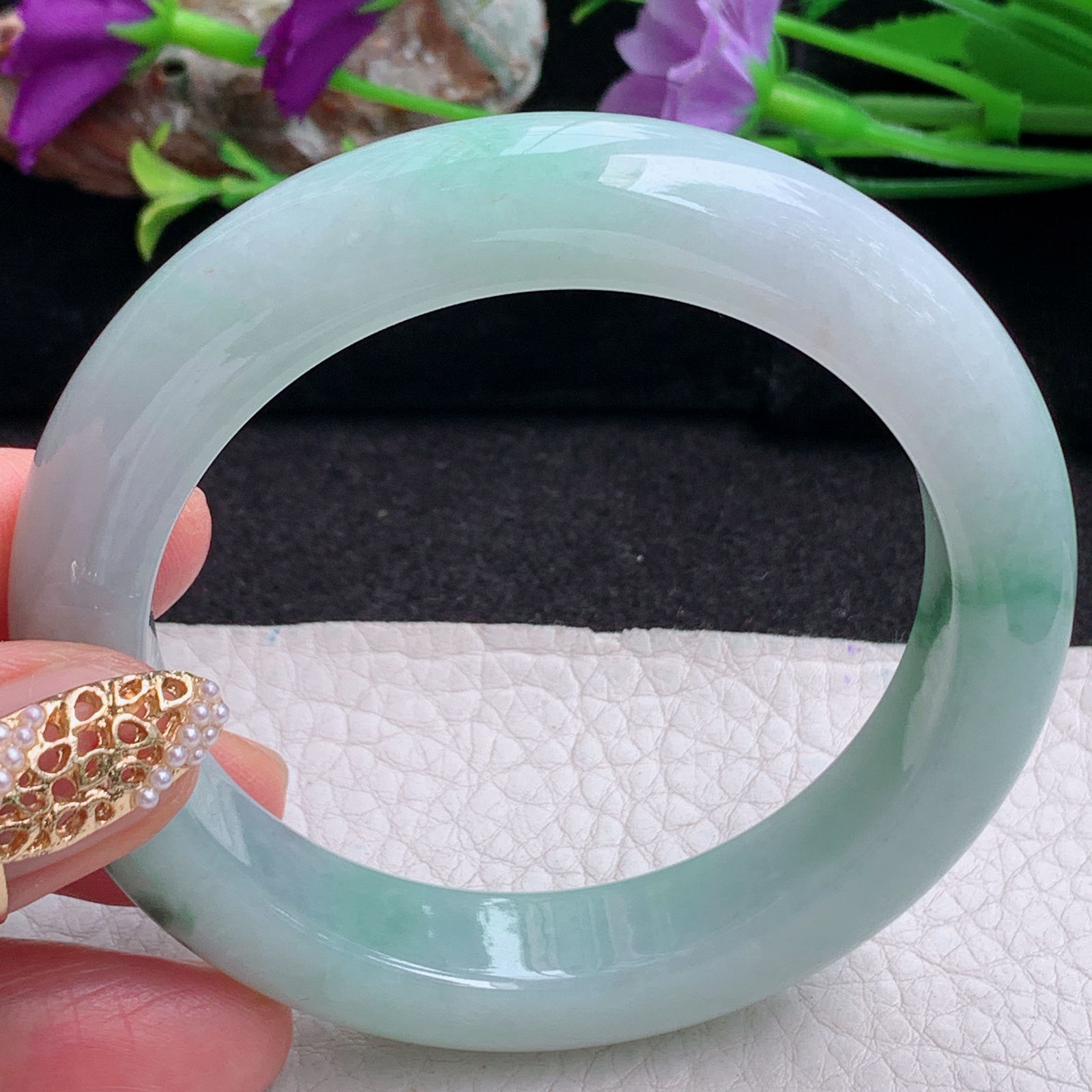 nr实拍55.5*12.3*9.3平安镯 天然缅甸翡翠a货手镯飘花厚装正圈玉镯子