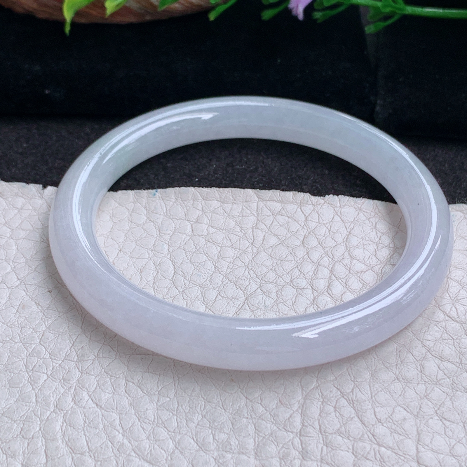 n小圈口53*7.8*7.6美人镯 天然缅甸翡翠a货手镯纯美白月光圆条正圈叮当镯