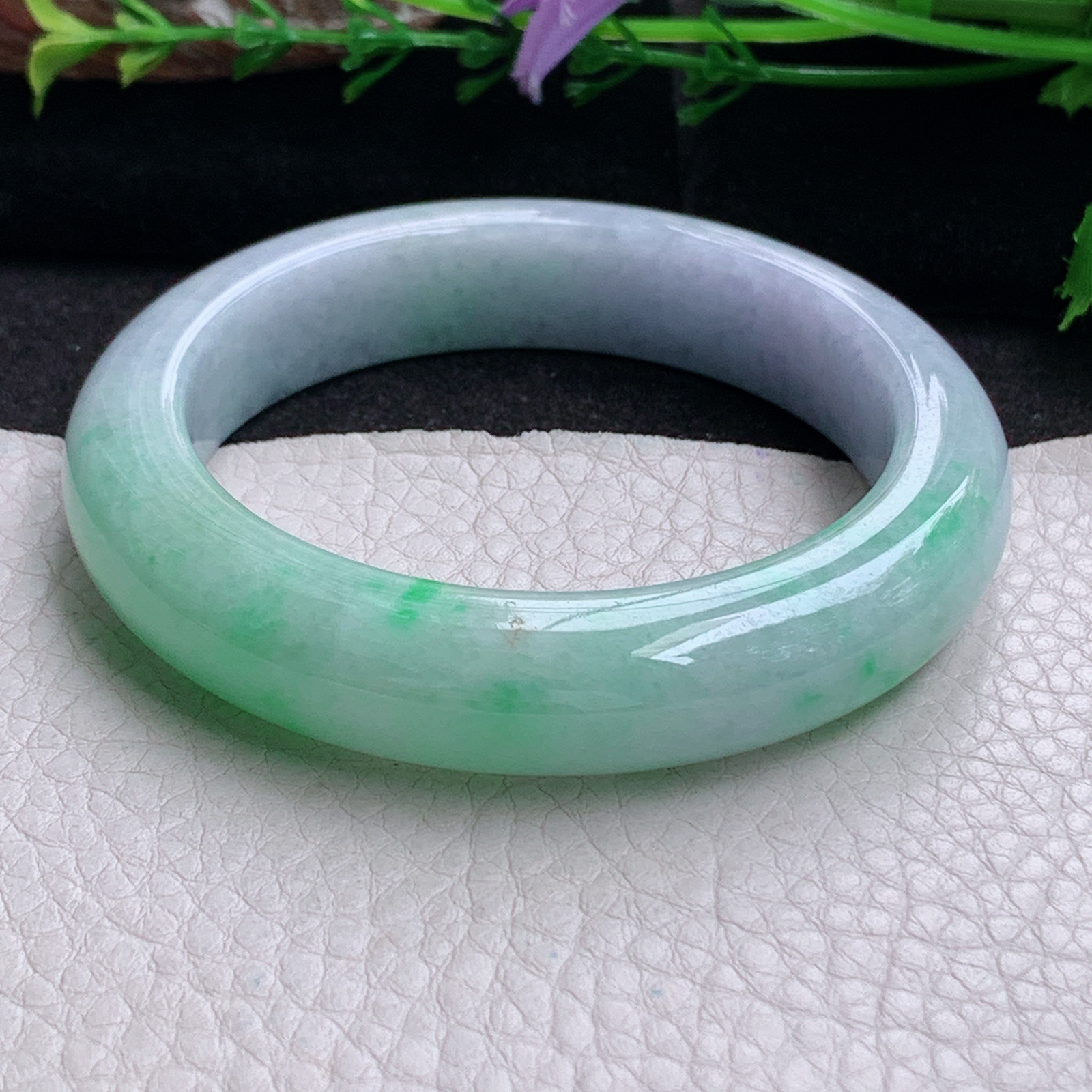 fx实拍54.5*12.8*9.6平安镯 天然缅甸翡翠a货手镯春带彩厚装正圈玉镯子