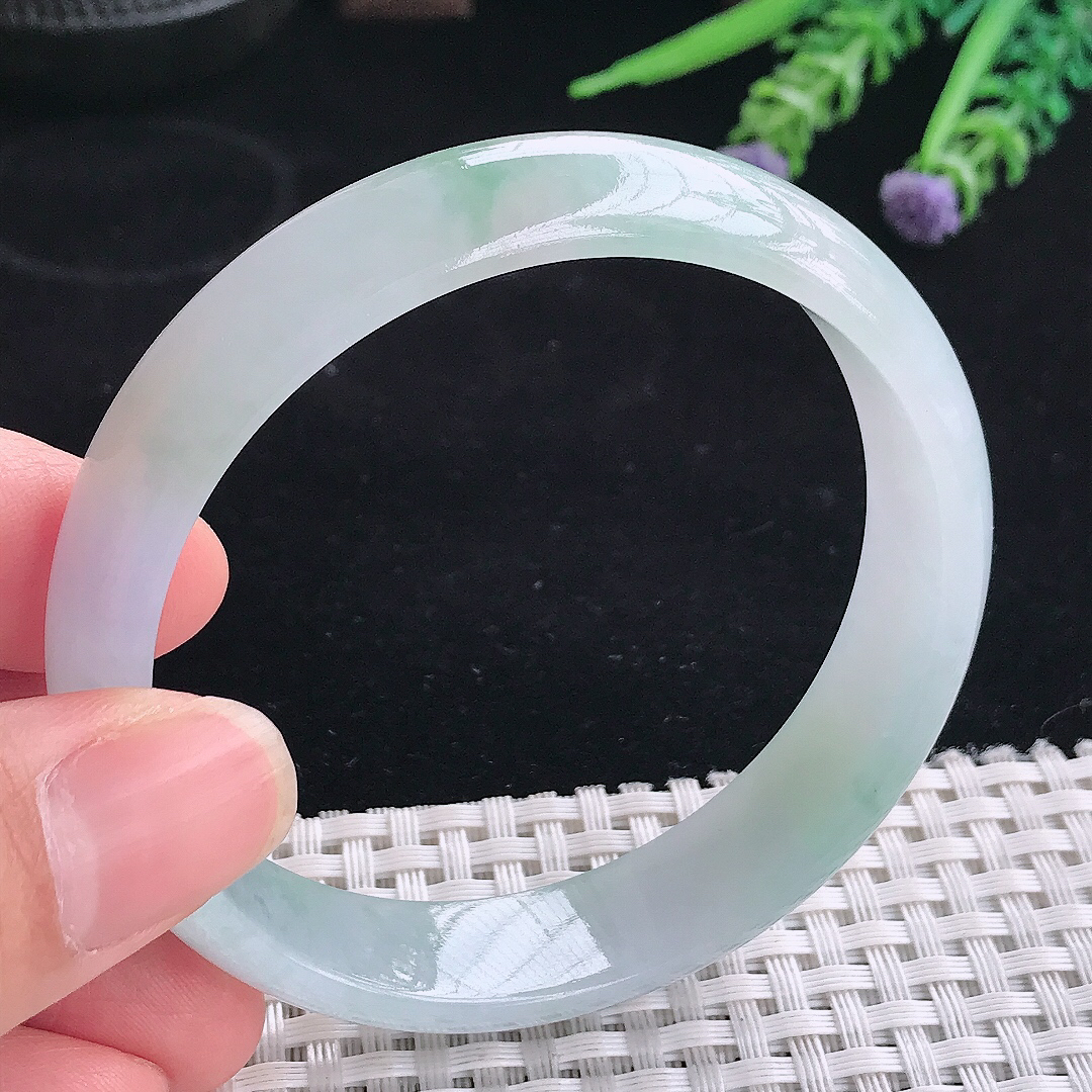 实拍A货翡翠58/14/6.6老坑冰润起胶飘花手镯翡翠宽边玉镯平安镯