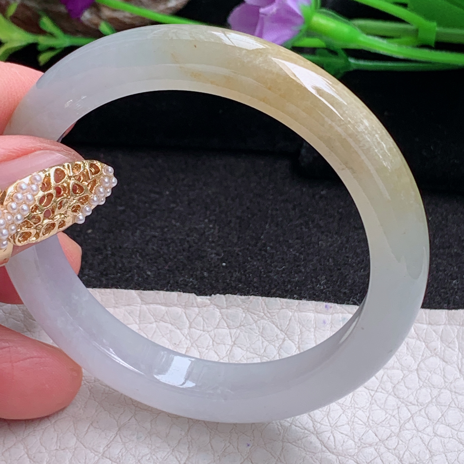 ss小圈口51*9.5*7.6招财镯 天然缅甸翡翠手镯双彩冰秀气正圈玉镯子