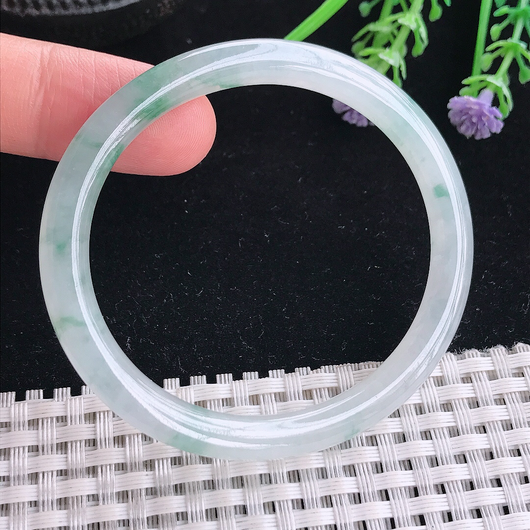 实拍A货翡翠54/48/6.1/6.5老坑冰胶果冻飘花贵妃手镯小圈口玉镯平安镯