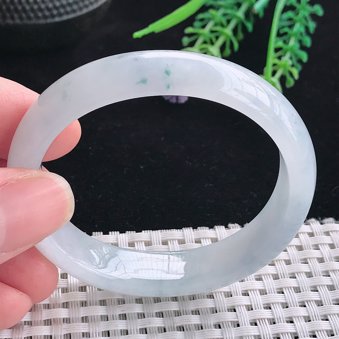 实拍A货翡翠51/44.5/13/7老坑冰润飘花贵妃手镯翡翠玉镯平安镯