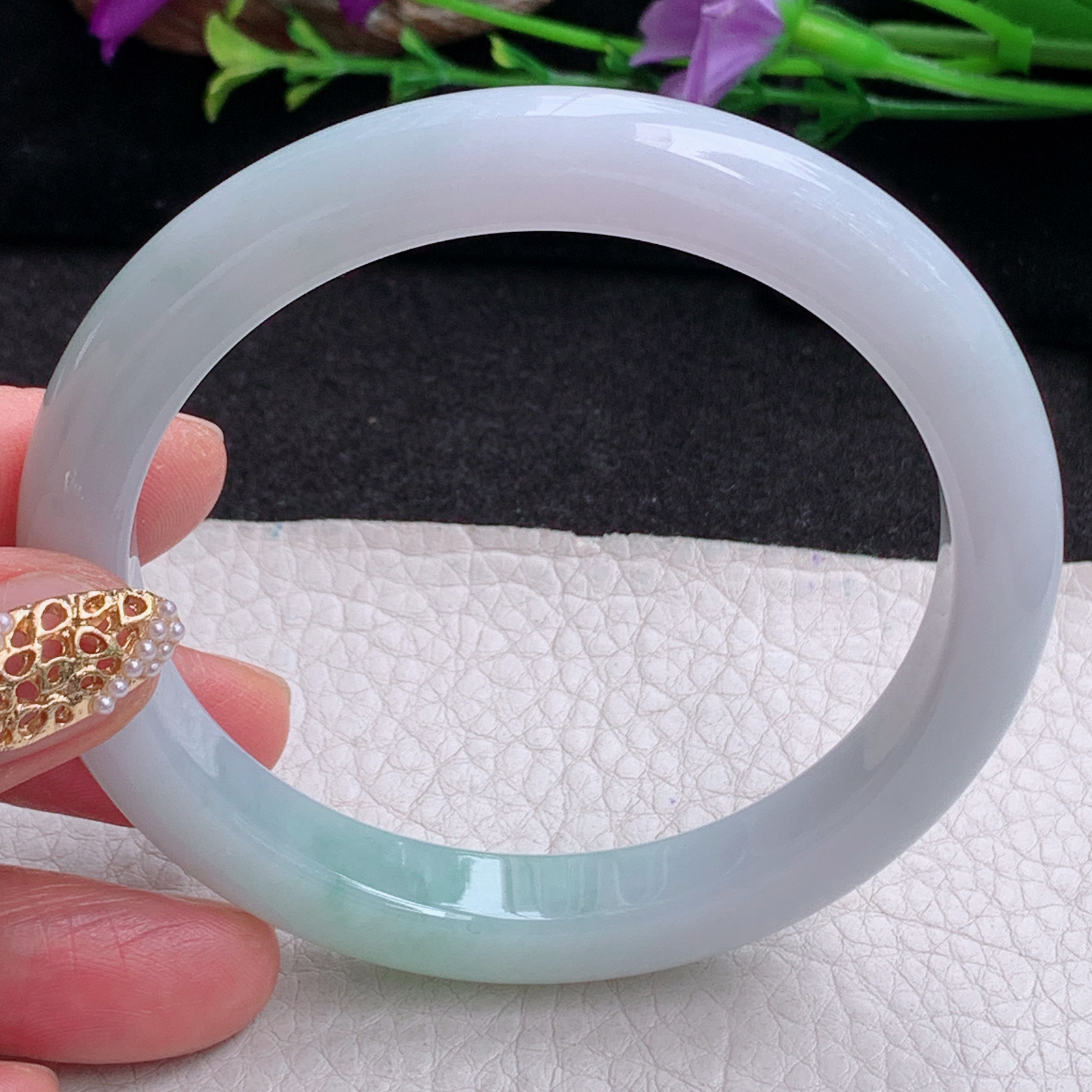 hy大圈口60.8*9.8*8.3平安镯 天然缅甸翡翠手镯飘绿胶感正圈玉镯子