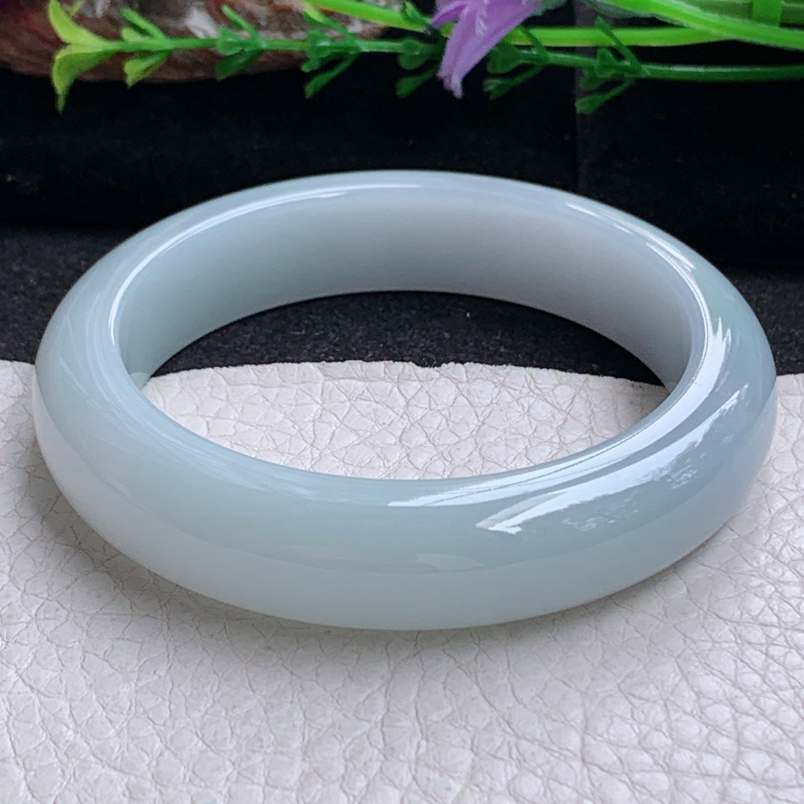 z实拍54.5*13.2*8.8平安镯 天然缅甸翡翠a货手镯淡蓝紫底正圈玉镯子