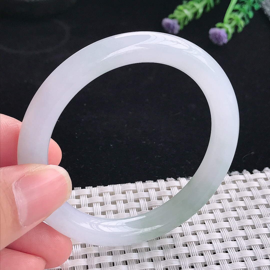实拍A货翡翠53/8.8/8.6老坑冰润水灵飘花圆条手镯翡翠玉镯平安镯