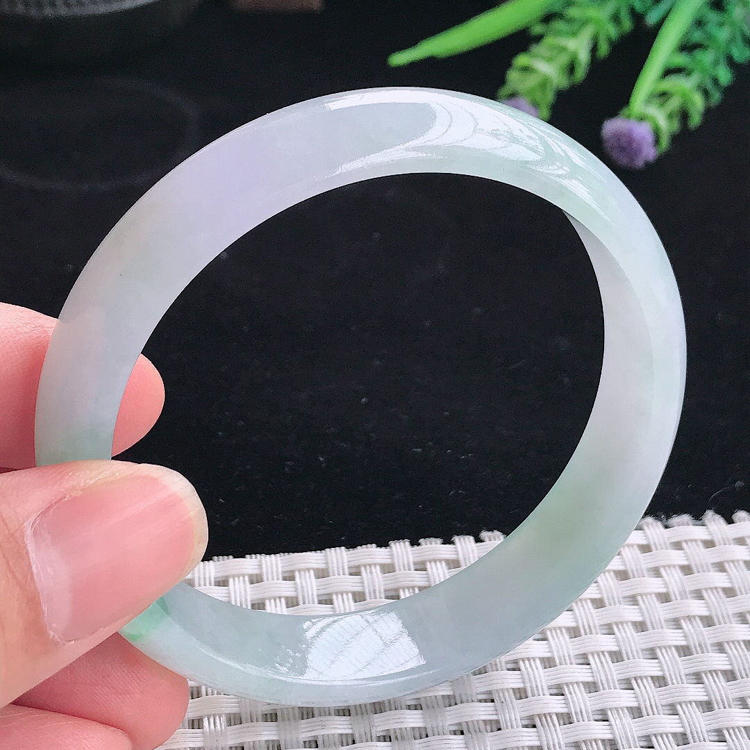 实拍A货翡翠58/14/6.6老坑冰润起胶飘花手镯翡翠宽边玉镯平安镯