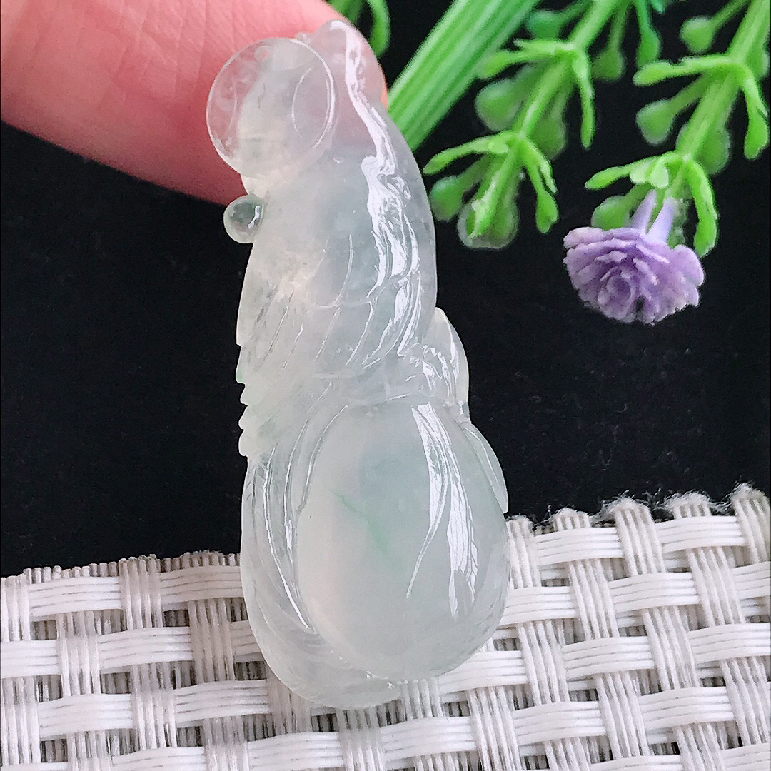 自然光43.8/17.5/11.2老坑冰胶果冻英明神武鹦鹉吊坠翡翠玉坠挂件