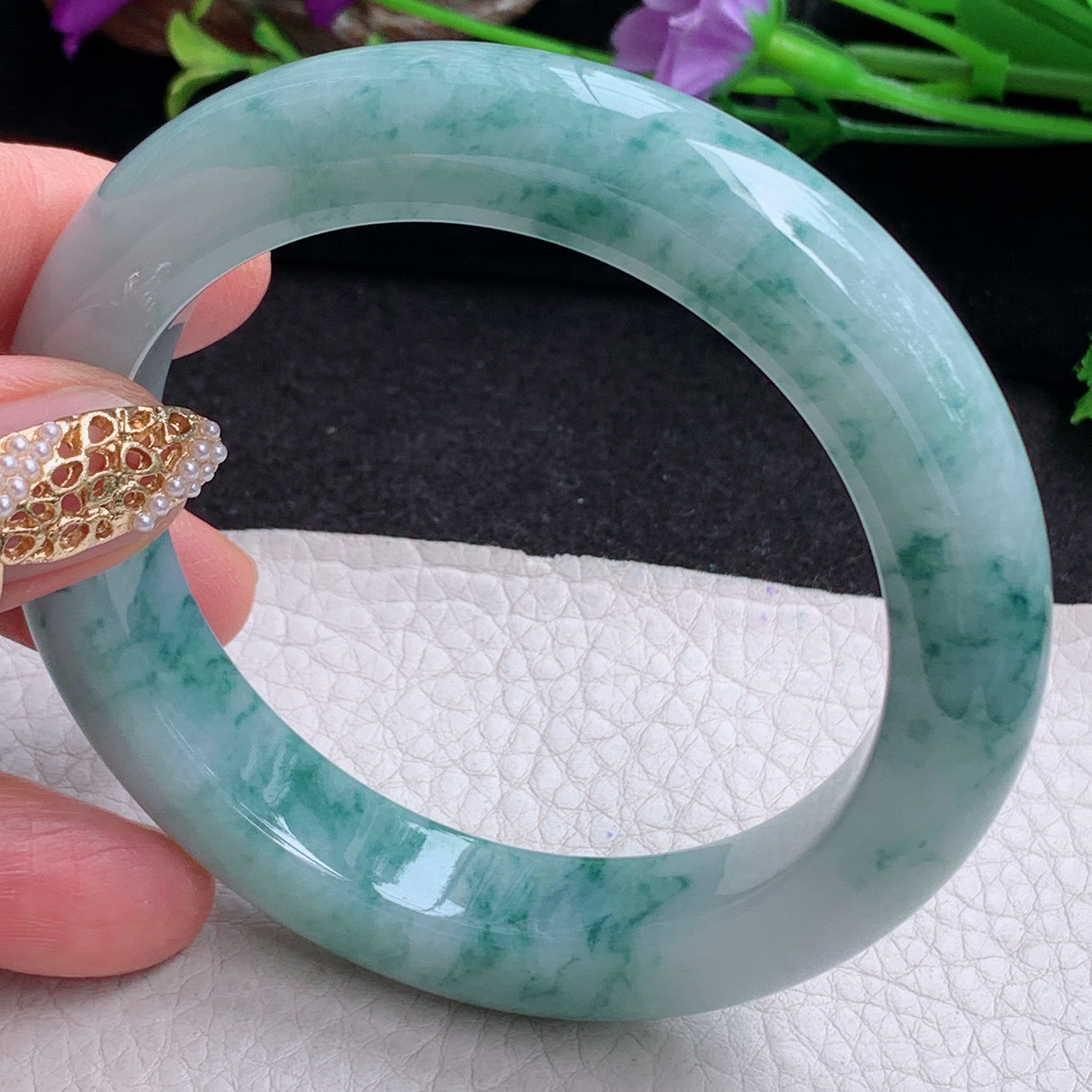 ss实拍58.8*12.5*10.5平安镯 天然缅甸翡翠手镯飘花厚装正圈玉镯子