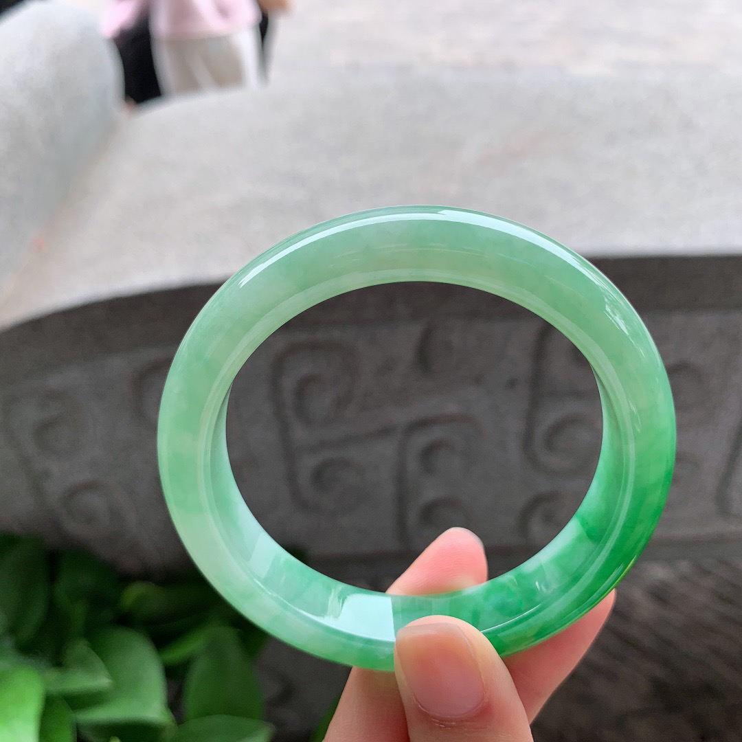 圈口 56.8-12.5-8.5【冰芙蓉绿正圈手镯】正圈56 57可戴