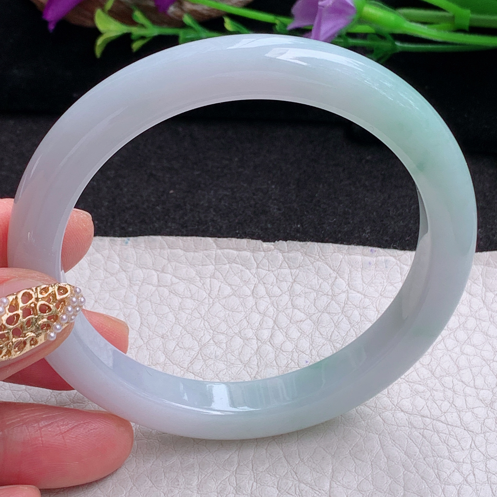 hy大圈口60.8*9.8*8.3平安镯 天然缅甸翡翠手镯飘绿胶感正圈玉镯子