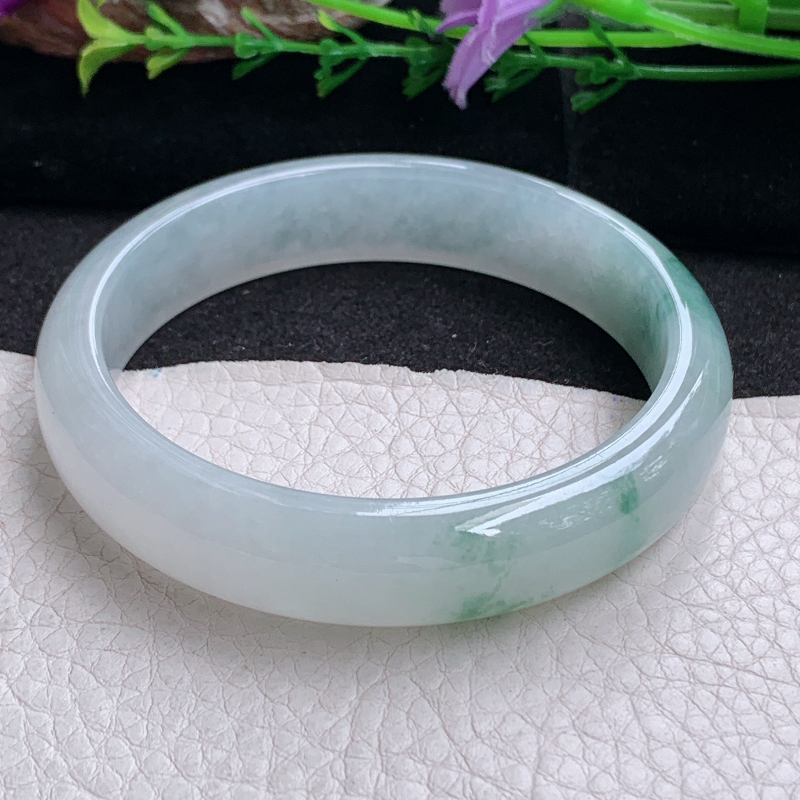 pj实拍58*13*7.2平安镯 天然缅甸翡翠手镯冰飘花厚装正圈玉镯子