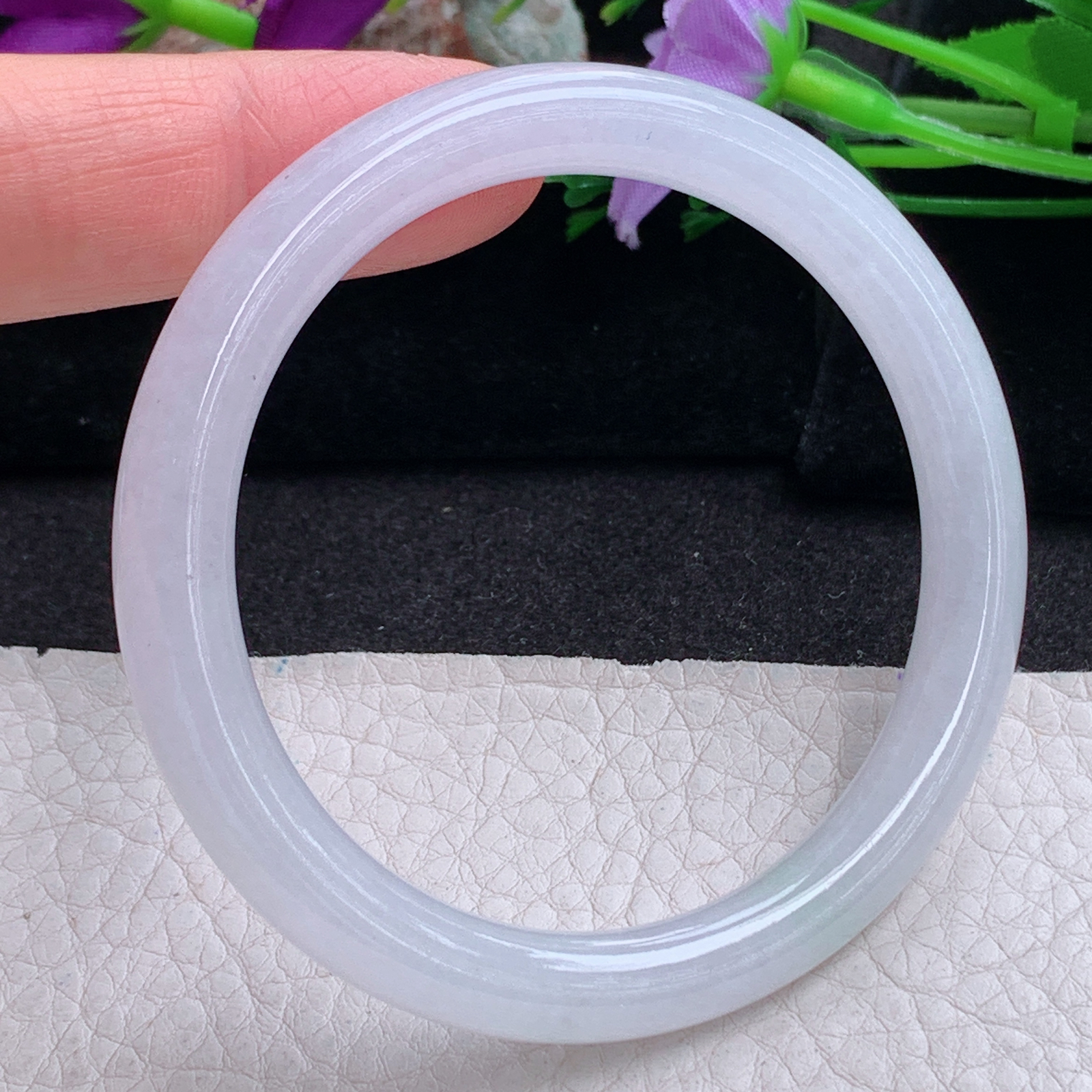 n小圈口53*7.8*7.6美人镯 天然缅甸翡翠a货手镯纯美白月光圆条正圈叮当镯