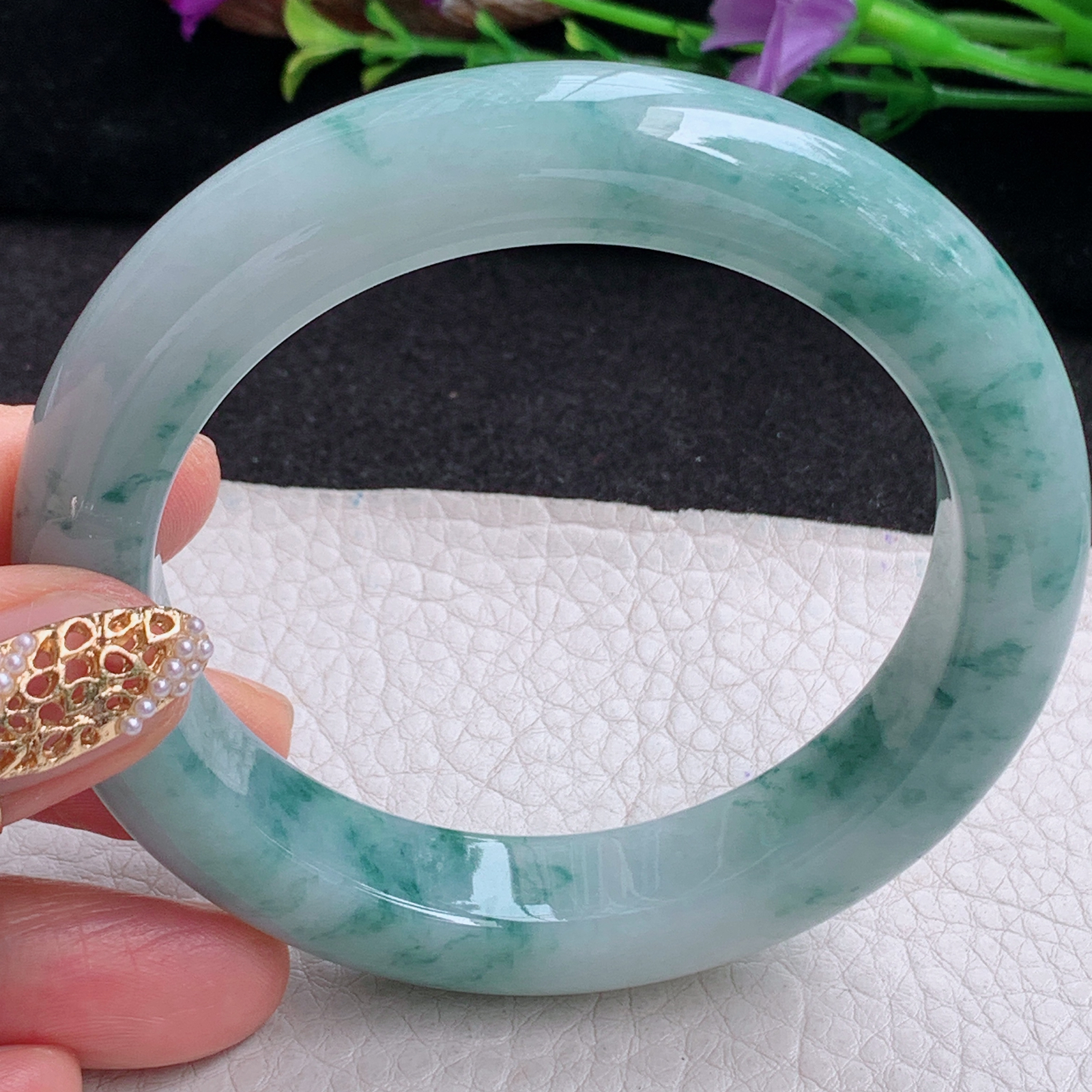 ss实拍58.8*12.5*10.5平安镯 天然缅甸翡翠手镯飘花厚装正圈玉镯子