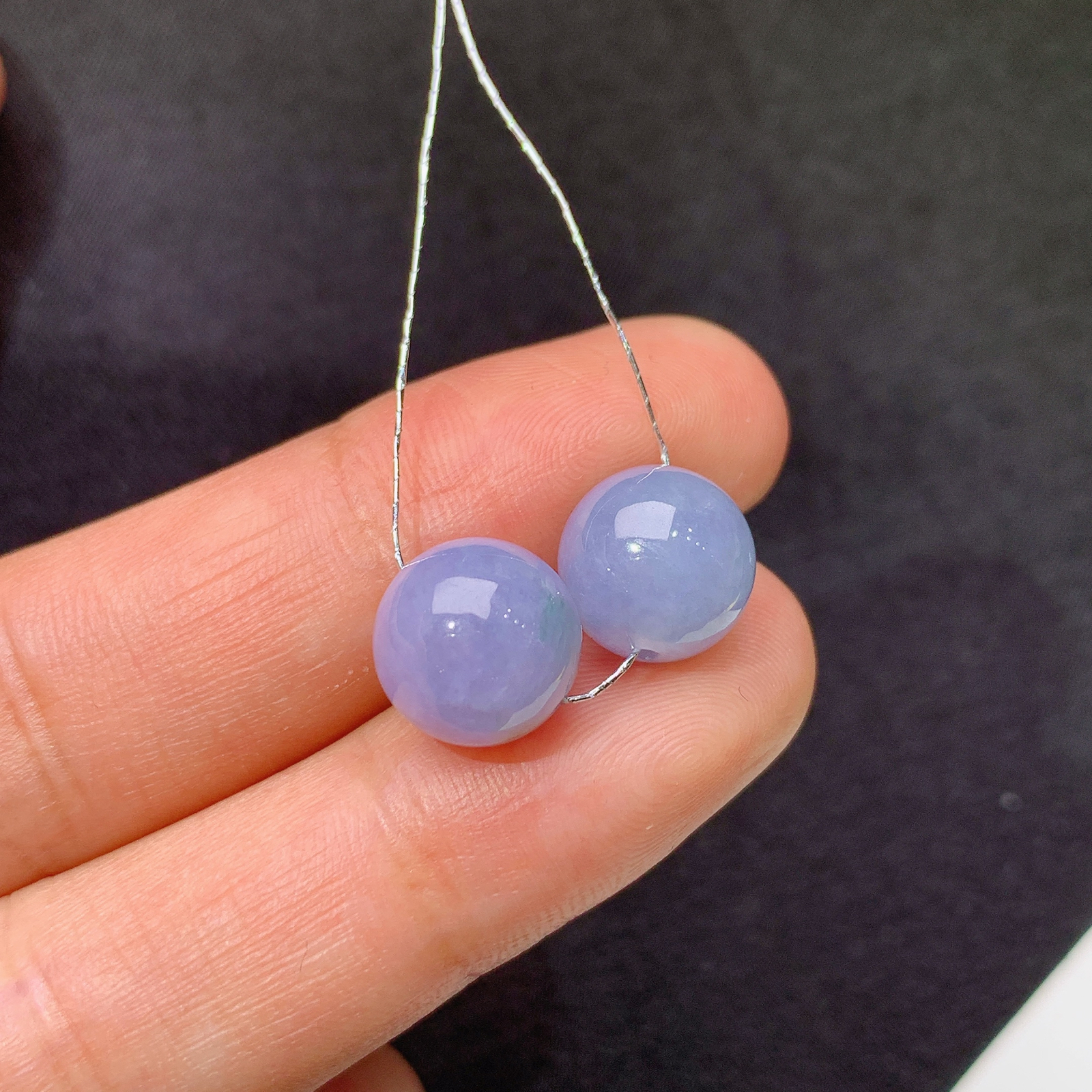 冰紫罗兰圆珠一对，镶嵌佳品，冰润鲜艳，种水足 Be 尺寸9.3