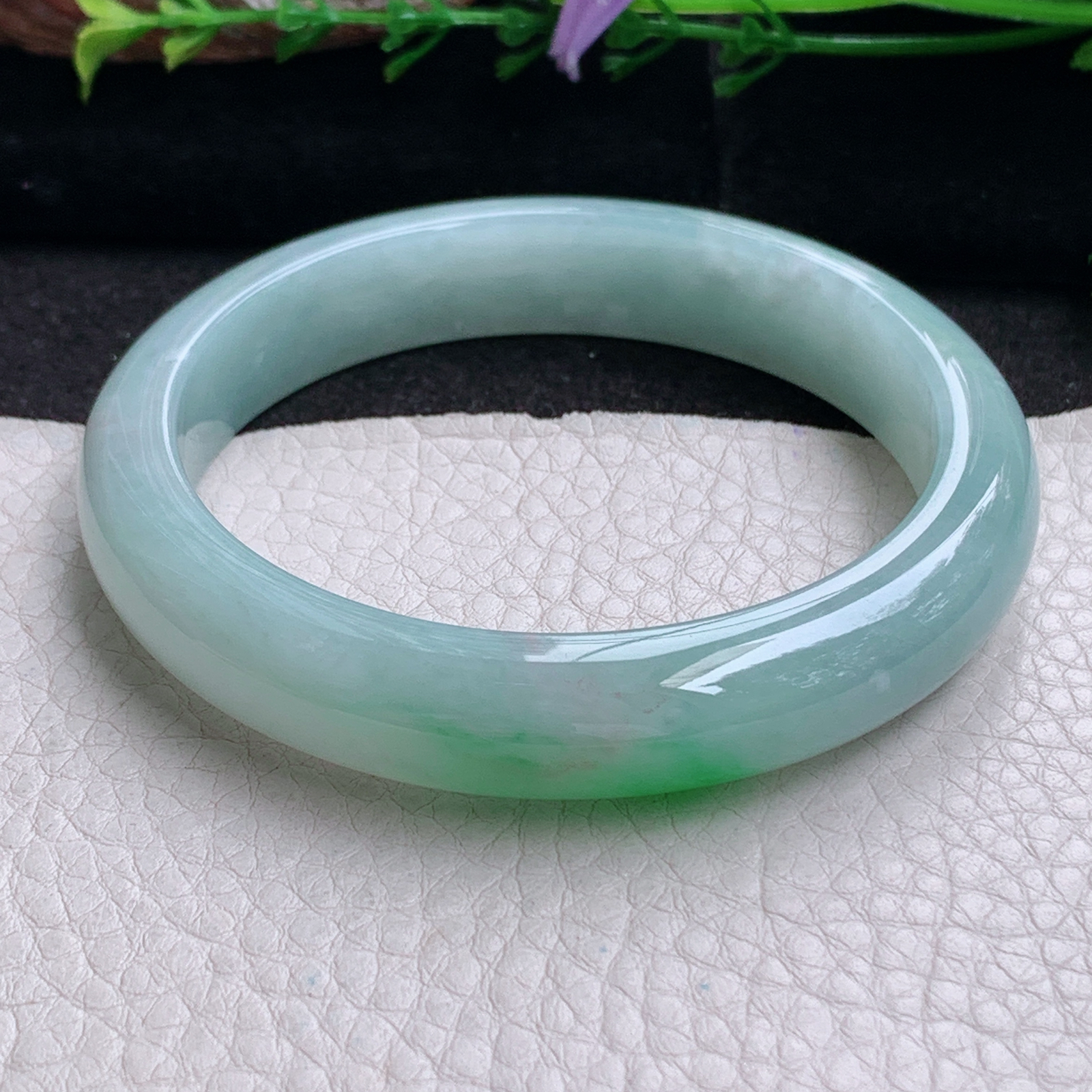 fx实拍58.5*12.5*8平安镯 天然缅甸翡翠a货手镯冰胶飘绿正圈玉镯子