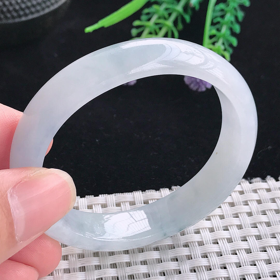 实拍A货翡翠51/44.5/13/7老坑冰润飘花贵妃手镯翡翠玉镯平安镯