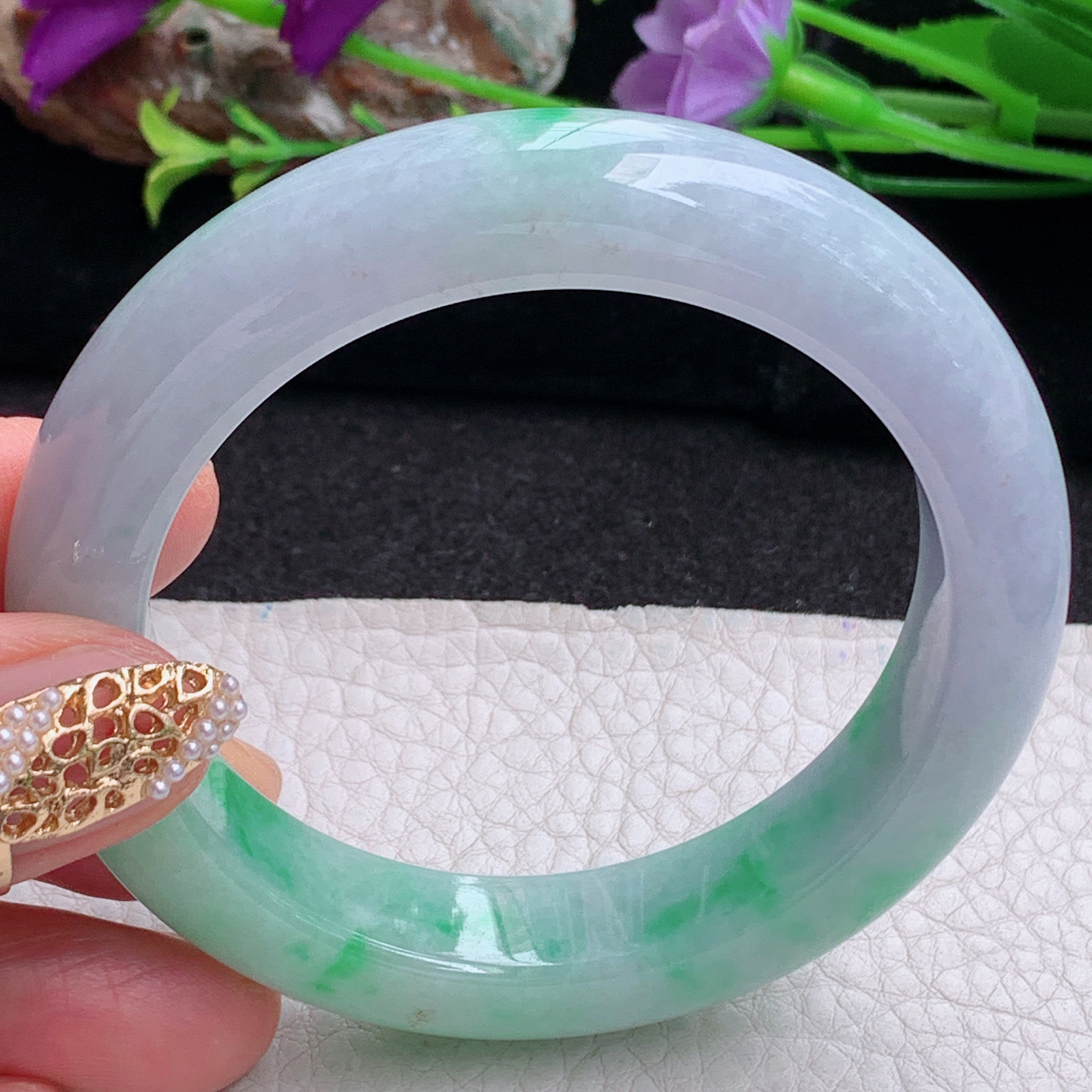 fx实拍54.5*12.8*9.6平安镯 天然缅甸翡翠a货手镯春带彩厚装正圈玉镯子