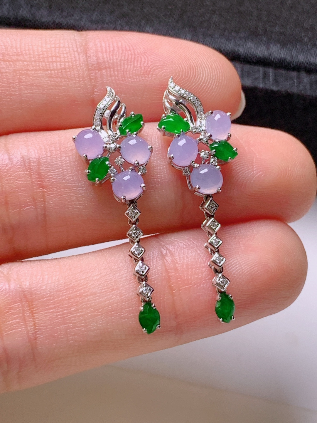 ️ 冰粉紫设计款耳坠，无裂色正圆润，裸石4.1-3.5-2.3