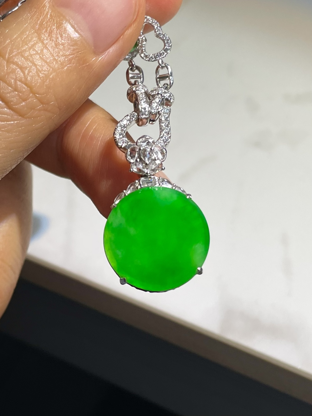 ️高冰种正阳绿无事牌吊坠裸石 16*16*3.5mm整体 24*16*7mm