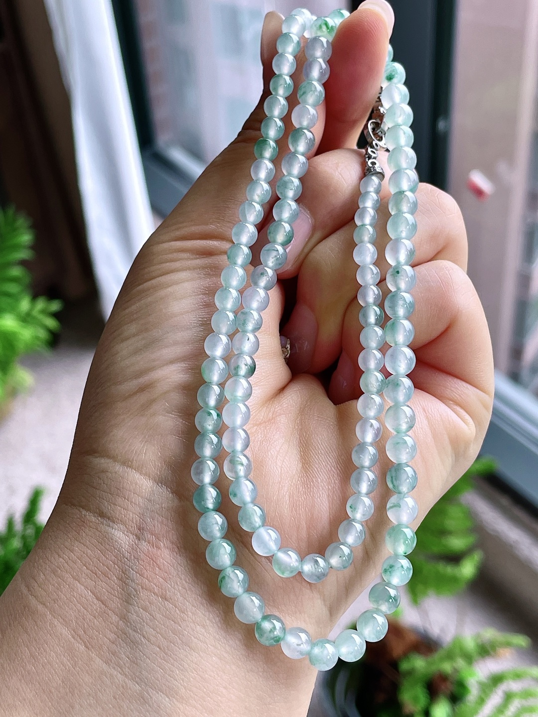 珠子高冰飘花珠链圆珠珠子珠链，缅料 性比高，4.5-6mm，31cm，28.7克