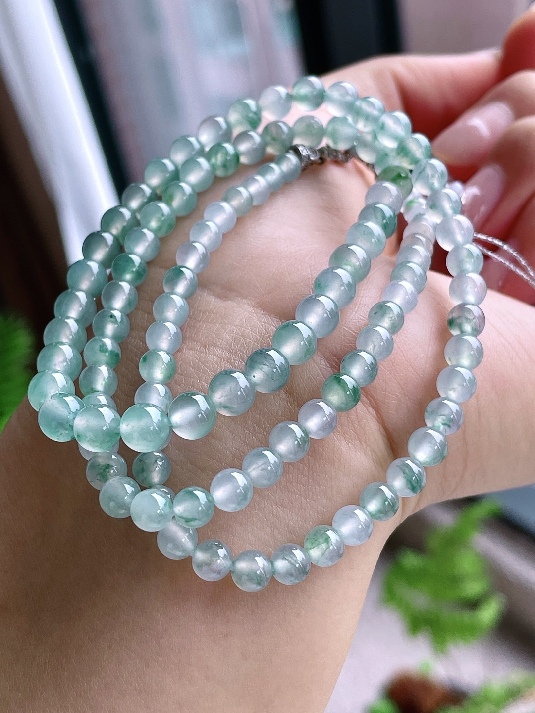 珠子高冰飘花珠链圆珠珠子珠链，缅料 性比高，4.5-6mm，31cm，28.7克