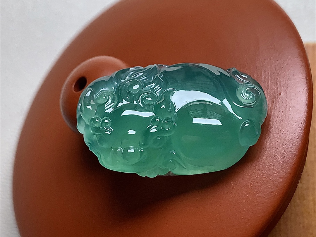 ️ 冰种蓝水麒麟 色泽漂亮，种水，无裂尺寸15.6*26*7.6  超值