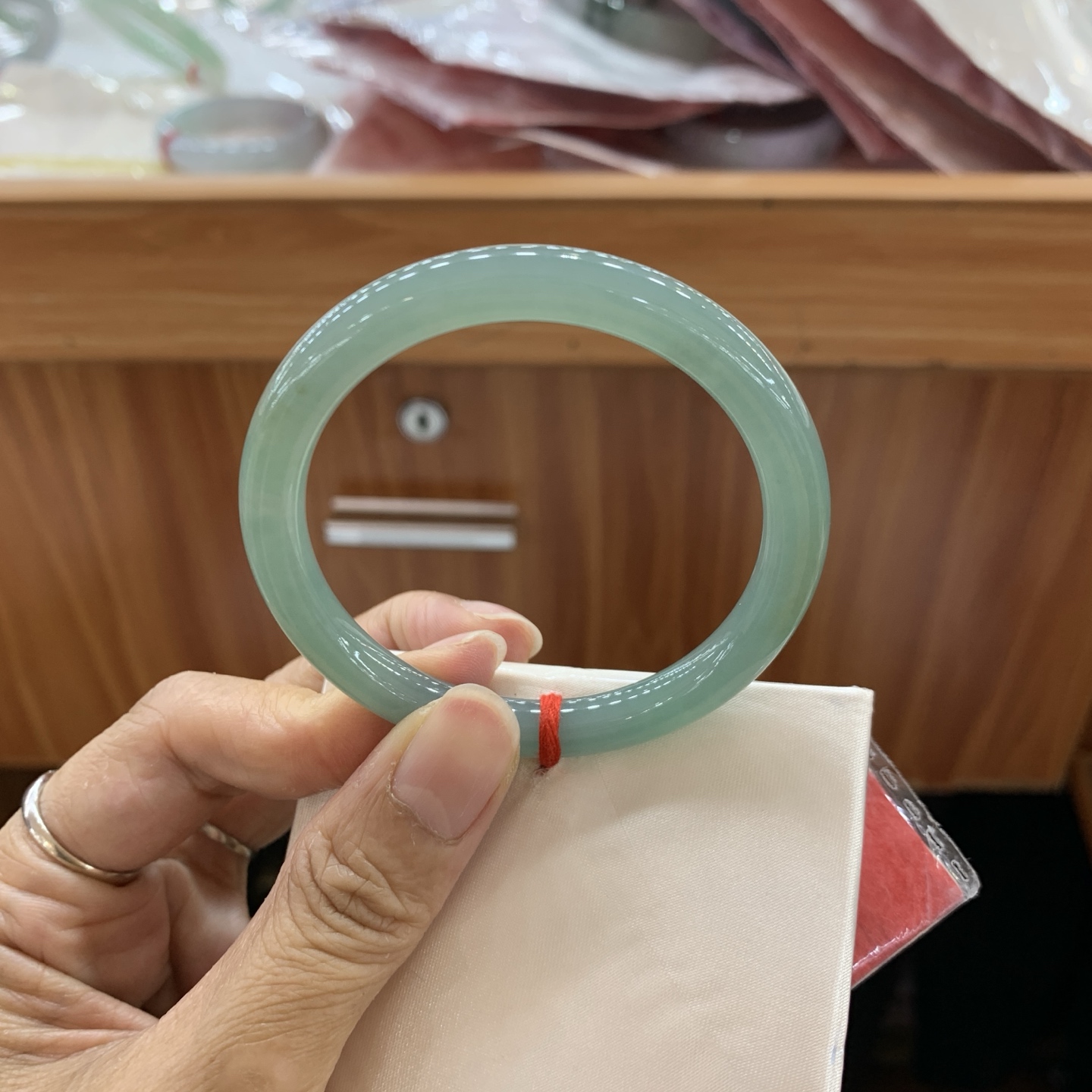 042003FN蓝水小圆条翡翠手镯52-7.3-7.1