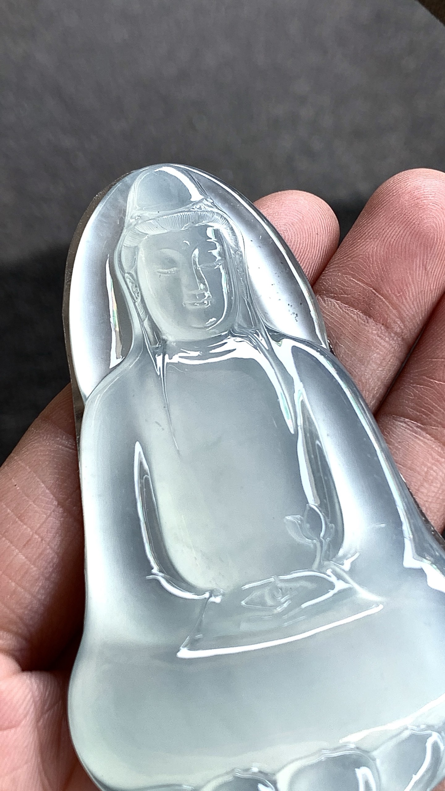 ️ 通透如冰，净澈似水｜玻璃种观音尺寸76.8×46×5.7