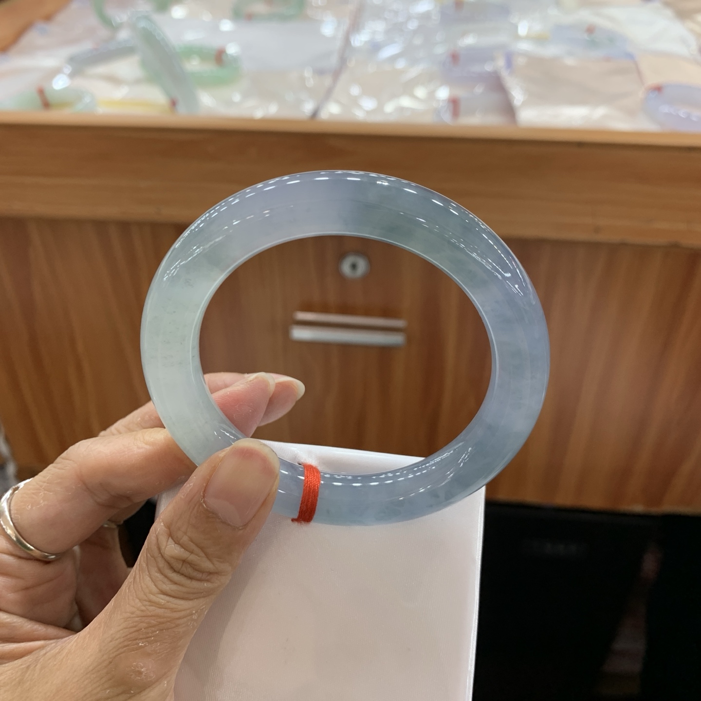 042039GX冰蓝圆条翡翠手镯57.7-11.3-11