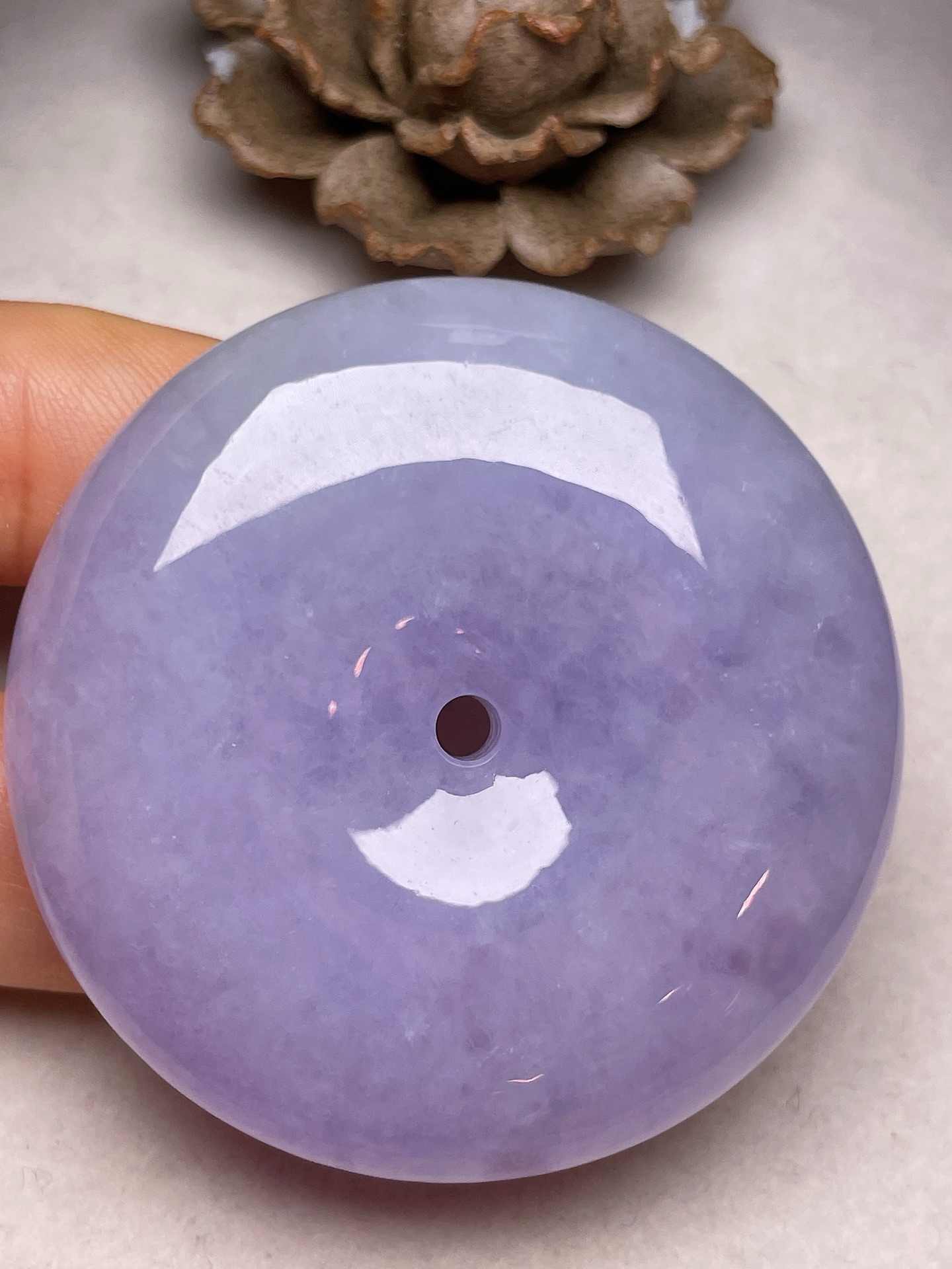 大平安扣，冰糯种满紫，无裂，一手货源，裸石尺寸50/12.6