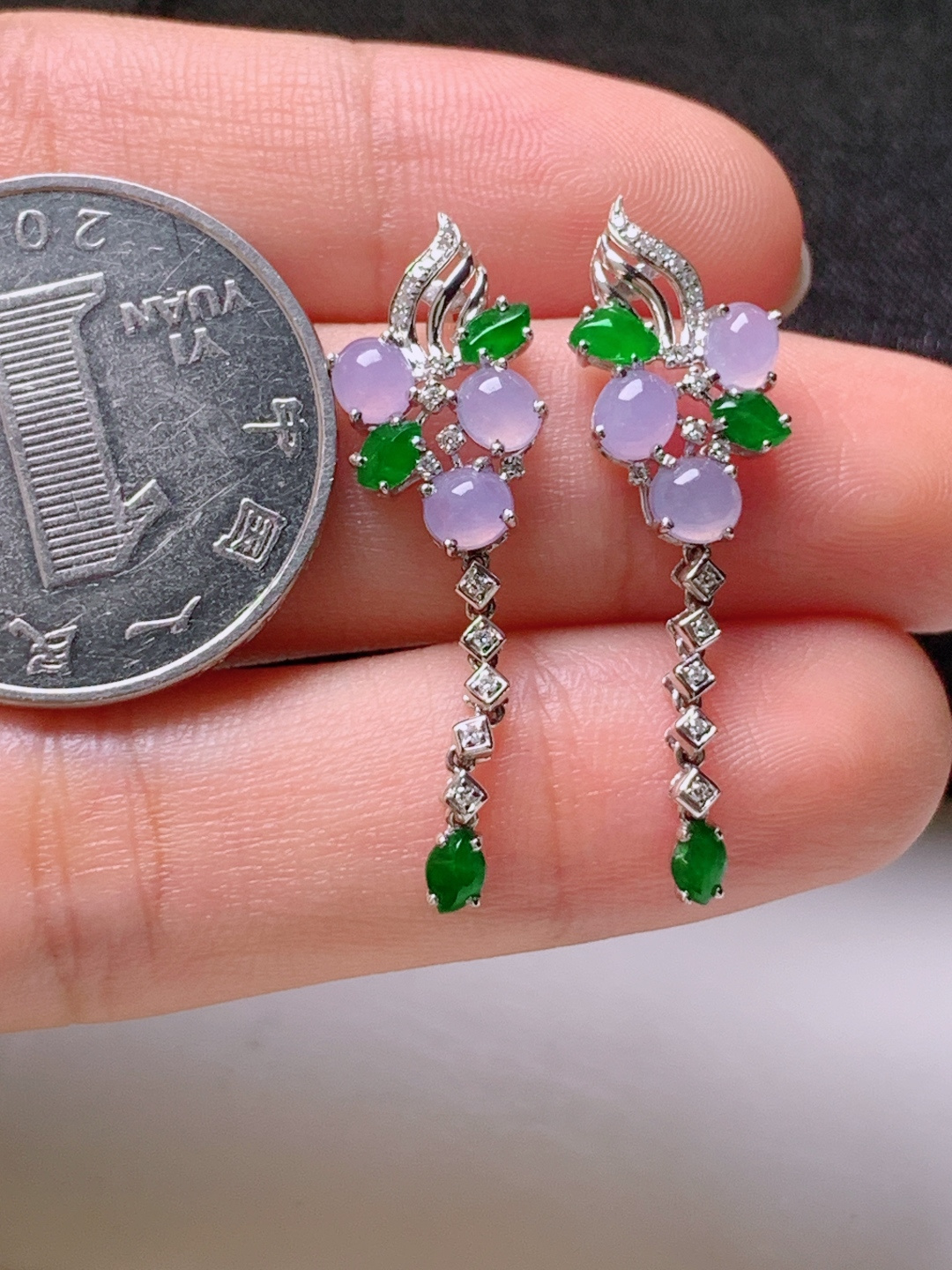 ️ 冰粉紫设计款耳坠，无裂色正圆润，裸石4.1-3.5-2.3