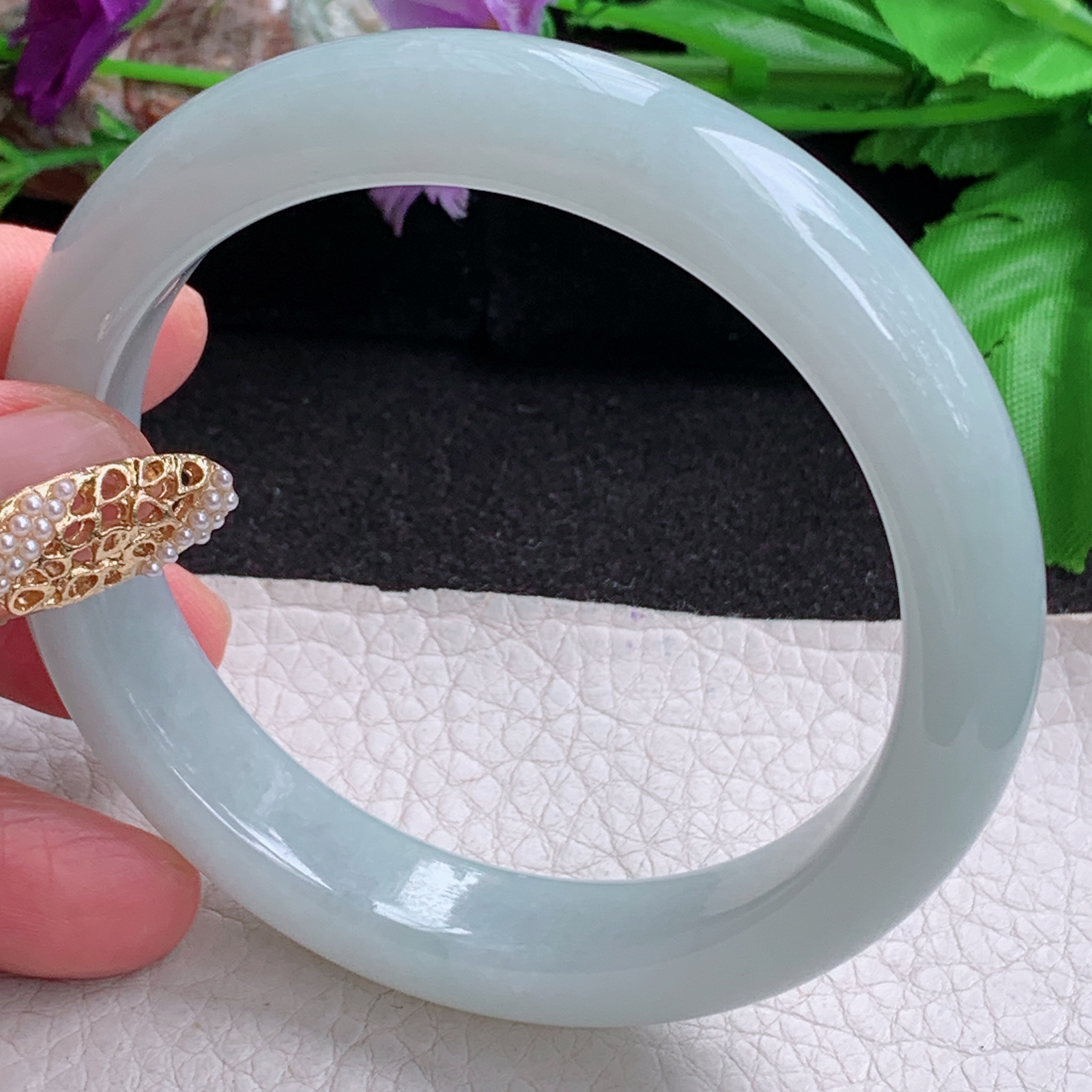 zjf大圈口60*12.5*9平安镯 天然缅甸翡翠a货手镯女款浅绿正圈玉镯子