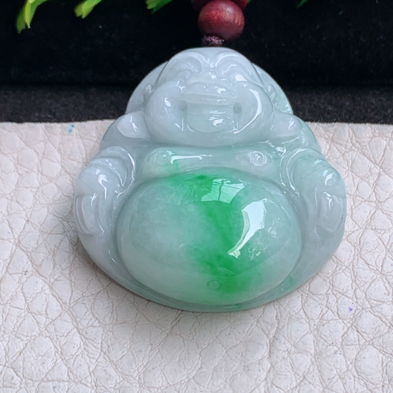 zen实拍37*35*13缅甸翡翠飘绿佛公吊坠大肚弥勒佛玉坠