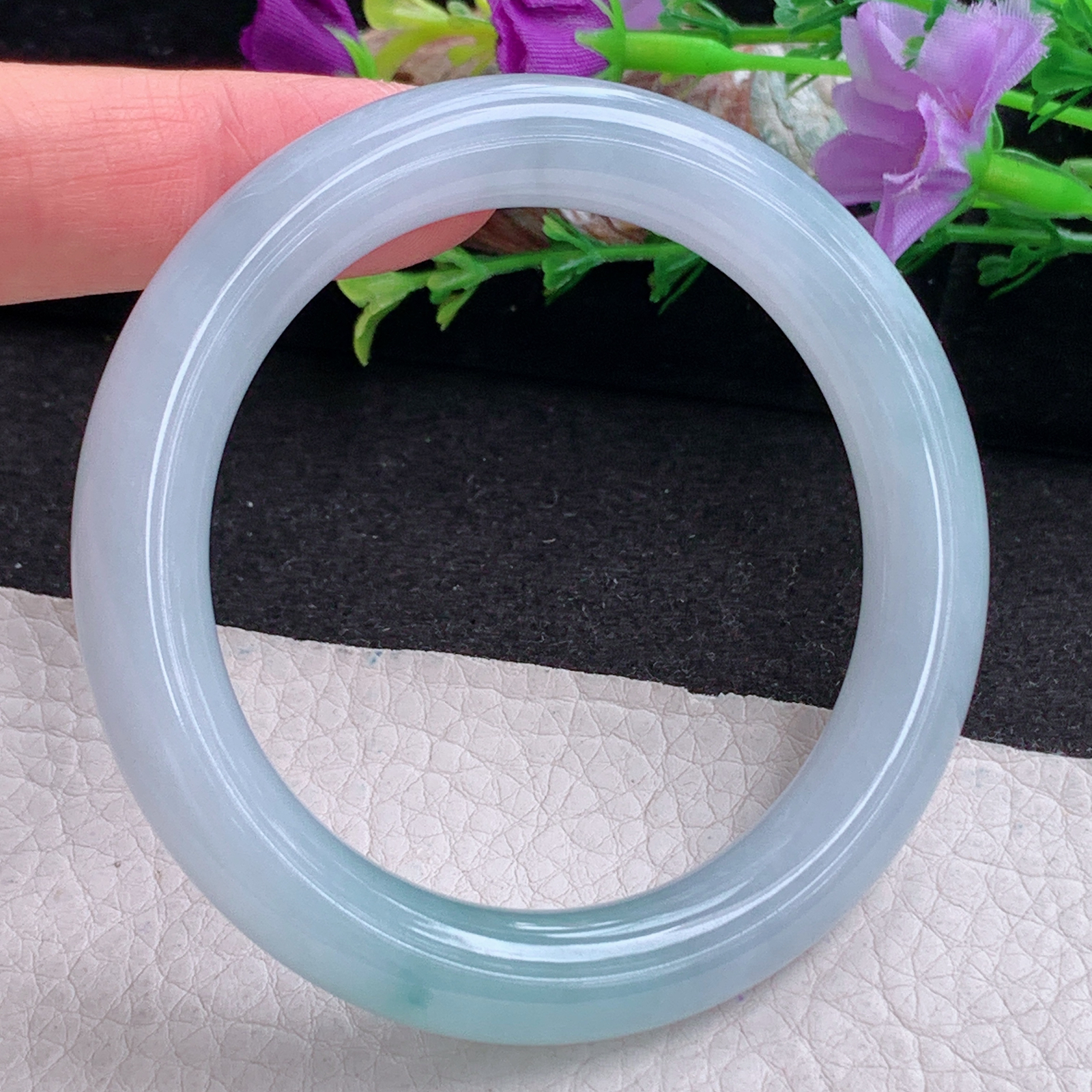 xc实拍54*10.3*9.7美人镯 天然缅甸翡翠a货手镯蓝韵飘花圆条玉镯子