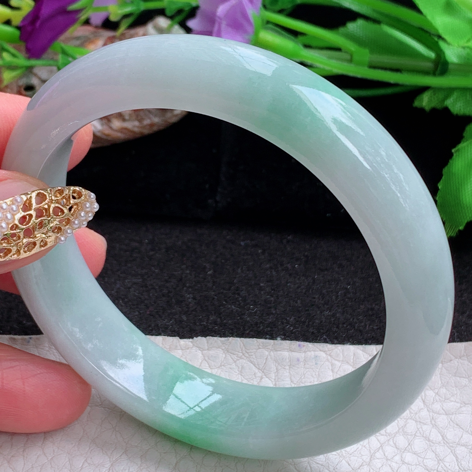 hy实拍59*13.8*8.6平安镯 天然缅甸翡翠a货手镯飘绿厚装正圈玉镯子