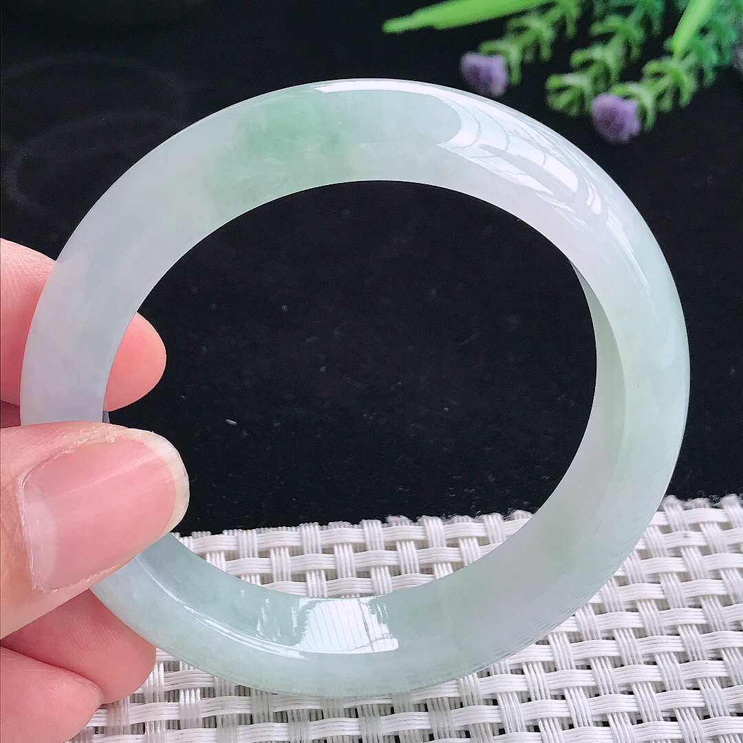 实拍A货翡翠55.5/13/8.8老坑冰润起胶飘花手镯宽边玉镯平安镯