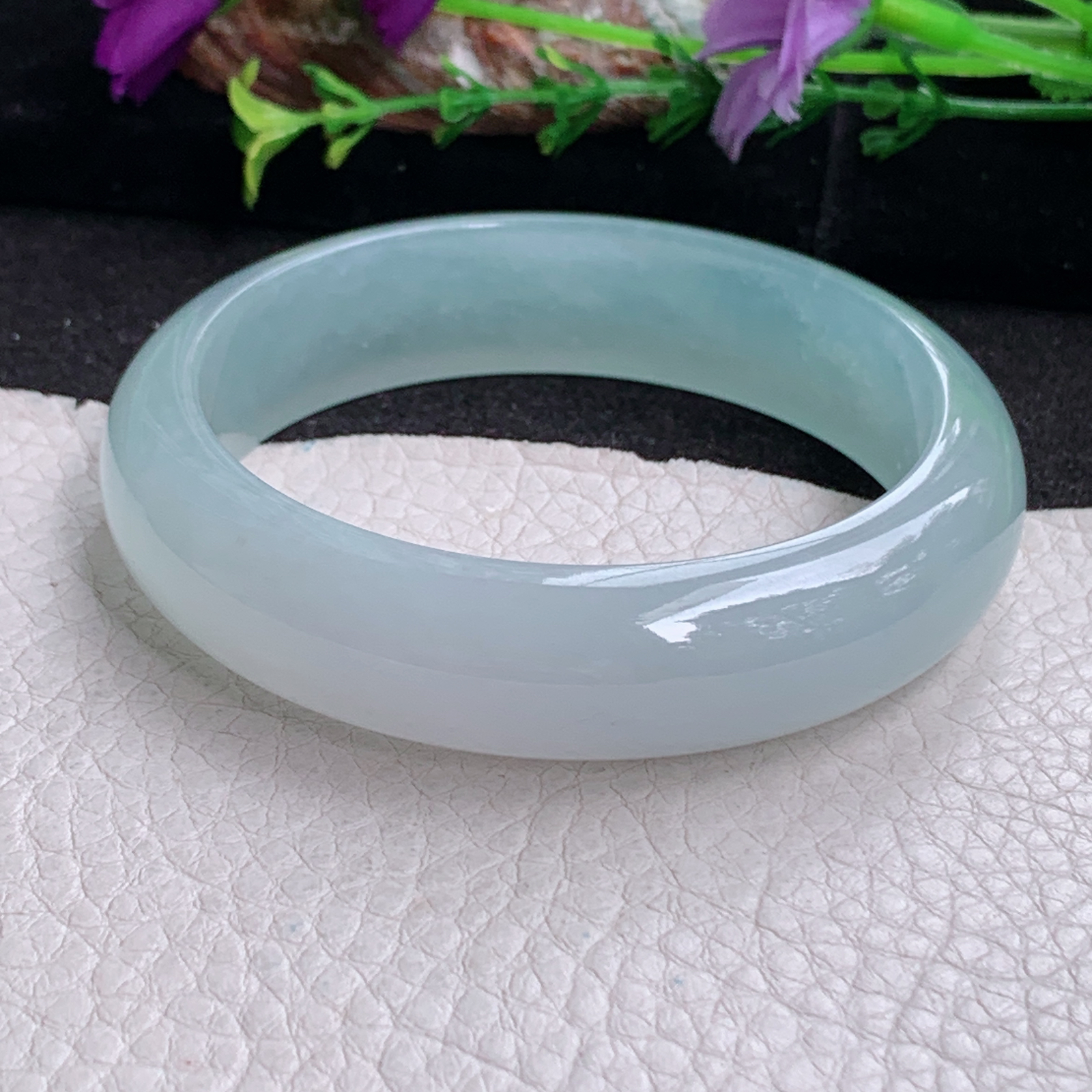 z实拍57*15.2*7.8平安镯 天然缅甸翡翠a货手镯女款冰种晴底正圈玉镯子