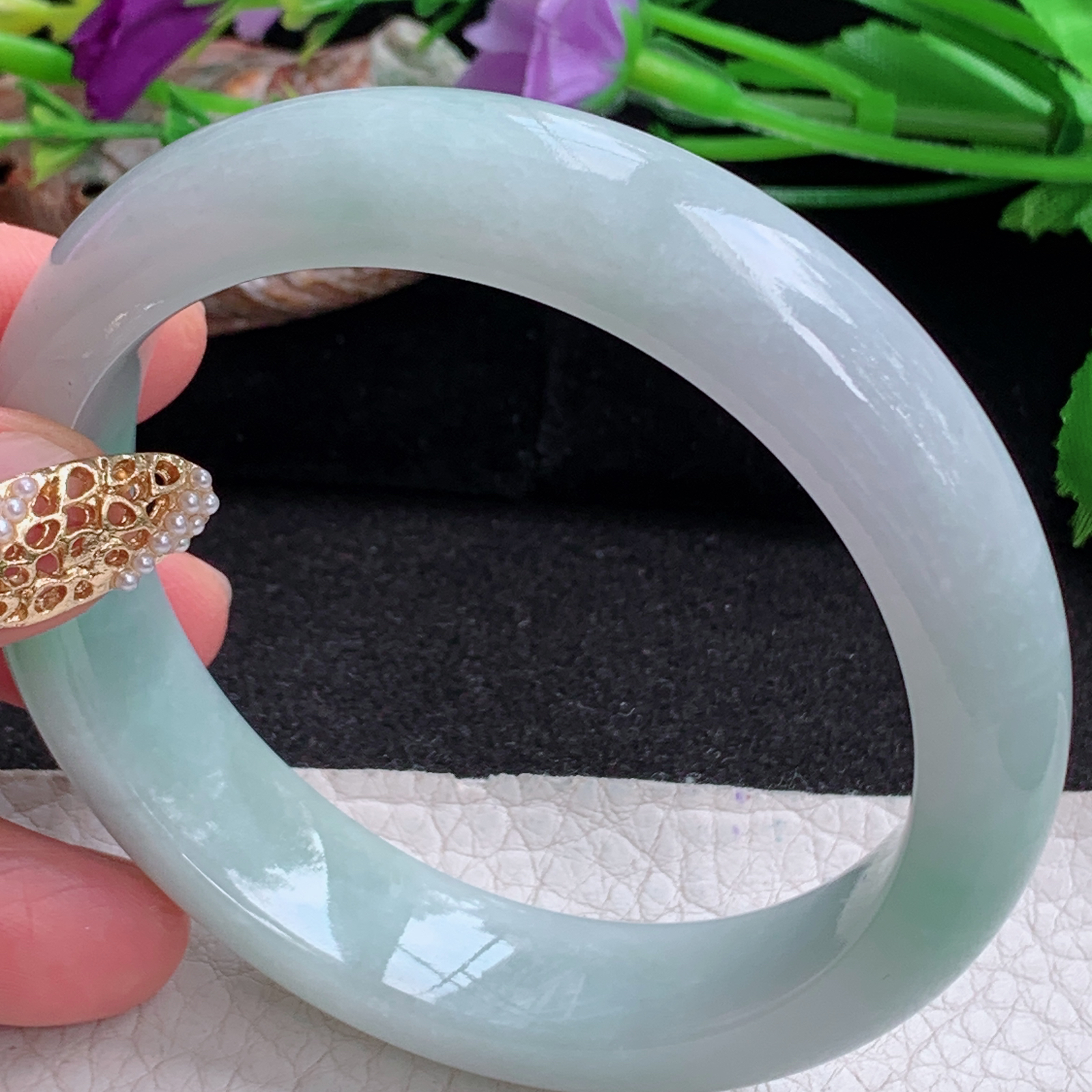 hy实拍59*13.8*8.6平安镯 天然缅甸翡翠a货手镯飘绿厚装正圈玉镯子