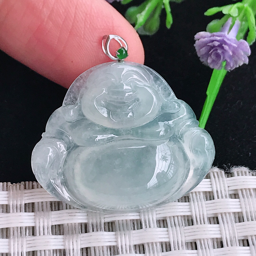 自然光24.5/29.5/6.3老坑18k金镶嵌冰种佛公吊坠翡翠玉坠挂件