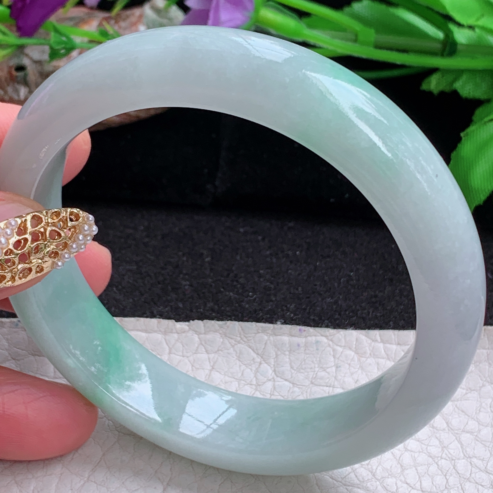 hy实拍59*13.8*8.6平安镯 天然缅甸翡翠a货手镯飘绿厚装正圈玉镯子