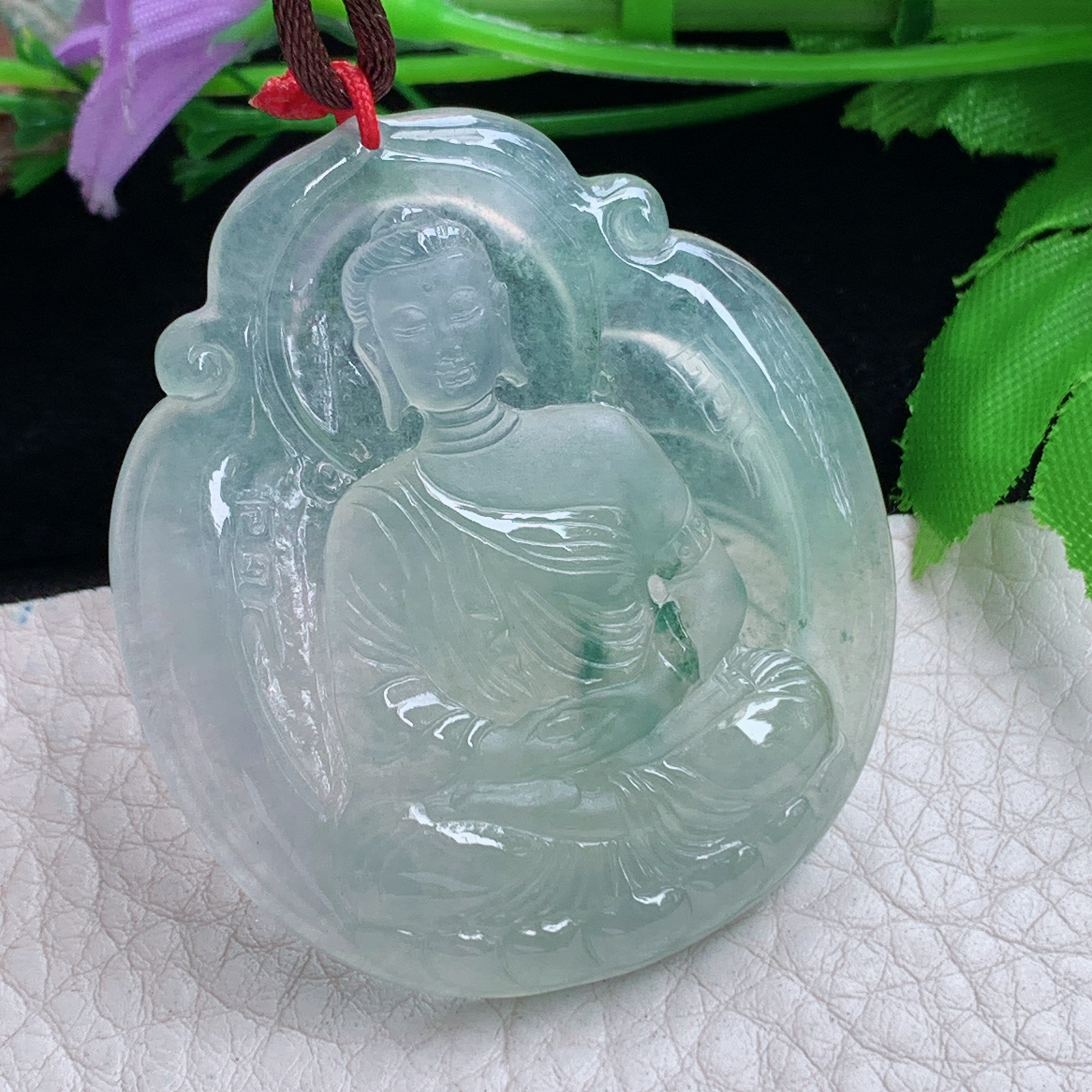 Bg实拍48.8*43*5缅甸翡翠冰种睛水大日如来吊坠生肖守护神佛祖玉坠