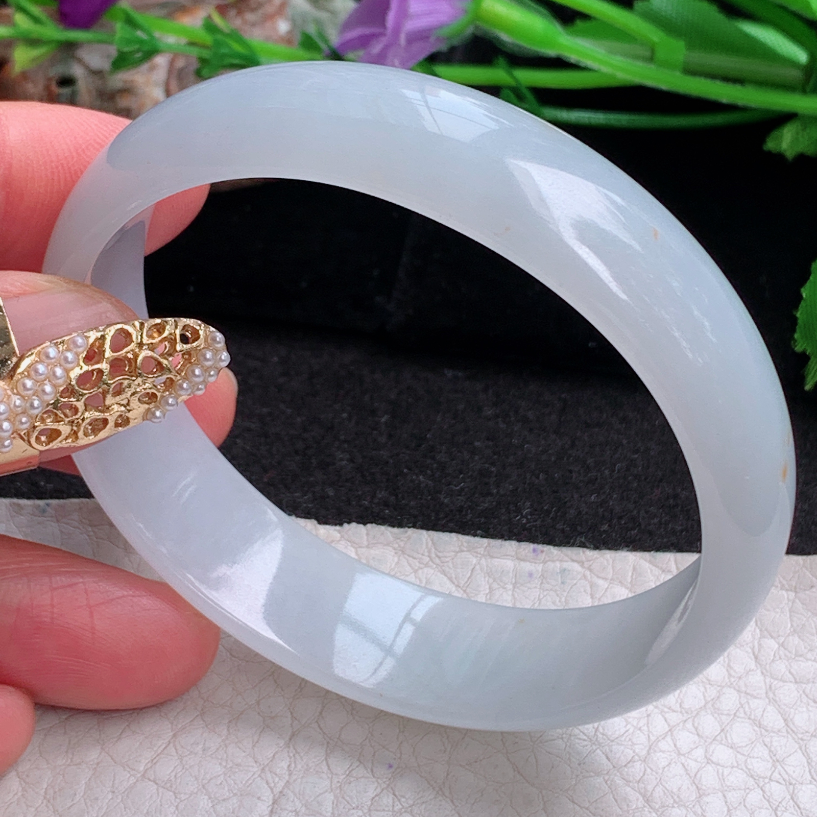 jm实拍57*53*15.7*7轮胎招财贵妃镯 天然缅甸翡翠a货冰洒金蛋形玉镯