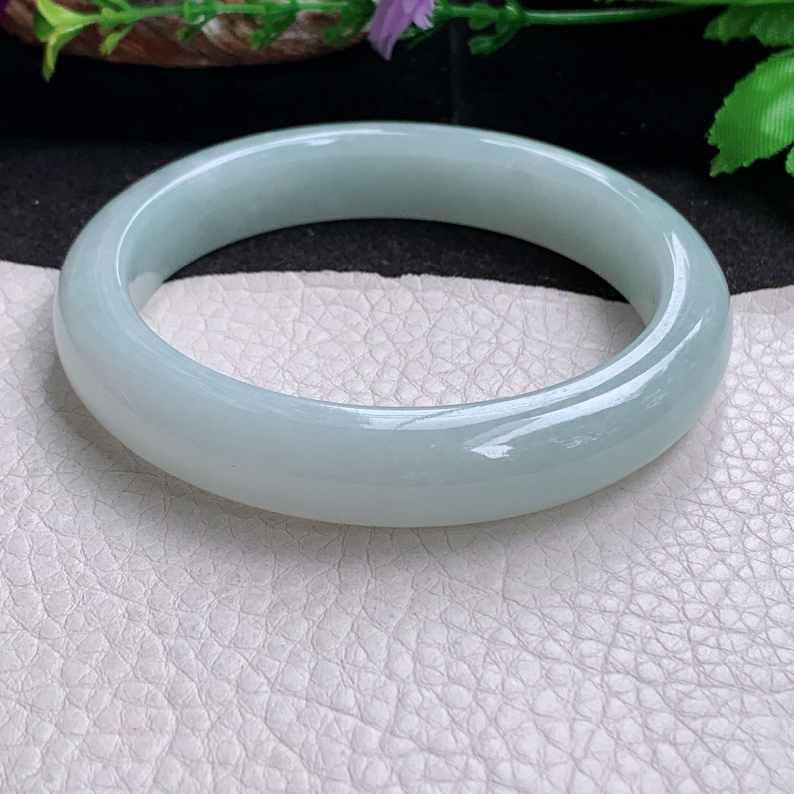 zjf大圈口60*12.5*9平安镯 天然缅甸翡翠a货手镯女款浅绿正圈玉镯子